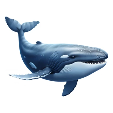 Cinematic Noble Humpback Whale Portrait Emoji, Poised and grand, with an enormous, barnacle-speckled blue-gray body, soulful, wise eyes, and a deeply serene presence, Simplified yet sharp and sophisticated features, highly detailed, glowing with a soft oceanic radiance, high shine, intelligent and powerful, stylized with an air of deep-sea mystery, focused and regal, soft glowing outline, capturing the essence of a legendary giant of the ocean that appears ready to glide majestically through the waves with effortless grace! sticker