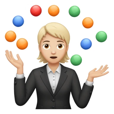an emoji that depicts a product manager juggling work while mildly panicked and gender neutral  sticker