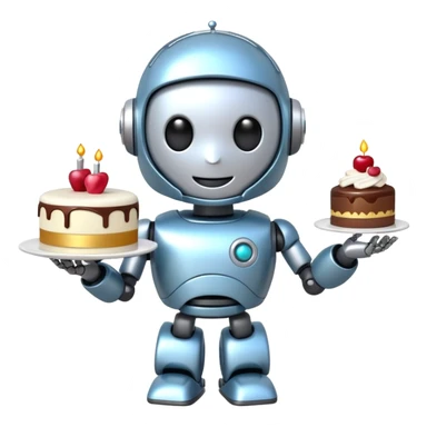 The cute robot is holding dessert in its hands, 3d emoji sticker