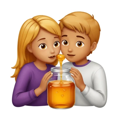 A boy and a girl inside a jar of honey hugging and kissing sticker