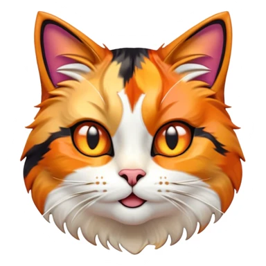 Cinematic Comical Calico Cat Portrait Emoji, Head tilted dramatically with an exaggeratedly surprised expression, showcasing a vibrant patchwork fur of orange, black, and white with wide, comically expressive eyes, simplified yet hilariously detailed, glowing with a sassy, golden radiance, high shine, exuding playful mischief and cheeky feline attitude, styled with a soft glowing outline, capturing the essence of a calico cat that looks ready to leap off the screen with mischievous flair! sticker