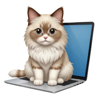 Cute ragdoll cat on a laptop. Should sit on top of the laptop, cat is way bigger than the laptop. Could walk on the laptop or sit. I liked the first one but remove the blue on the cat sticker