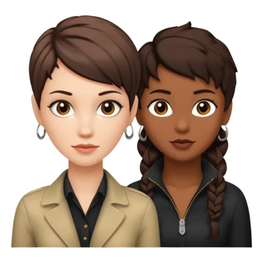 white woman brunette with a pixie hairstyle and black woman with long locks that looks more masculine sticker