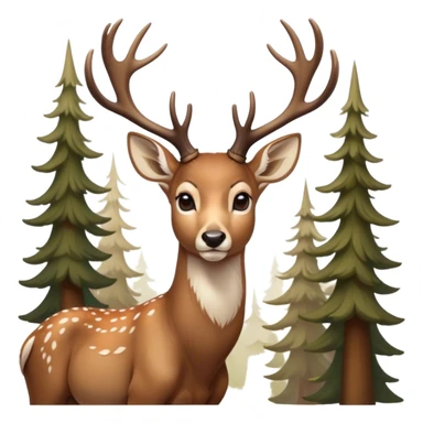 Cinematic Noble Deer Portrait Emoji, Poised and regal, with a graceful, slender build and a dappled Fur of warm browns and creams, elegant antlers crowning its head, deep-set soulful gentle eyes, Simplified yet sharp and sophisticated features, highly detailed, glowing with a soft, dignified glow, high shine, intelligent and serene, stylized with an air of forest majesty, focused and attentive, soft glowing outline, capturing the essence of a watchful woodland guardian, so majestic it feels as though it could gracefully leap out of the screen with effortless authority! sticker