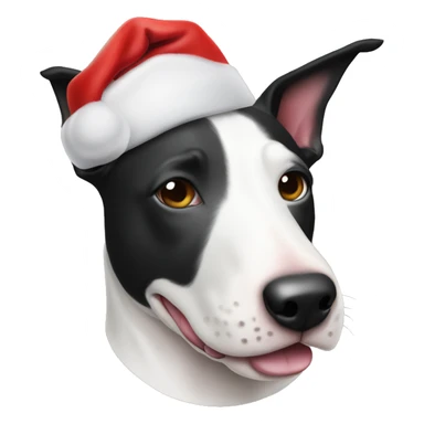 Black and white Bull terrier head with Santa hat sticker