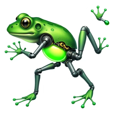 mutant frog with mechanical leg and toxic green glow sticker