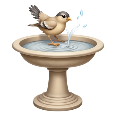 Vintage beige bird bath with a small bird in courtyard  sticker