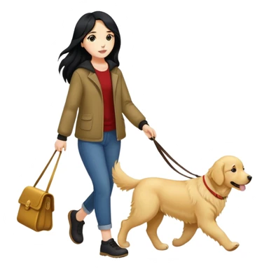 Long black hair - girl walking with a golden retriever sticker