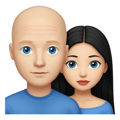 Bald white man blue eyes in love with Filipina woman with long hair and dark eyes sticker