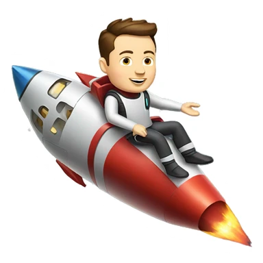 Elon Musk riding on top of a flying space rocket sticker