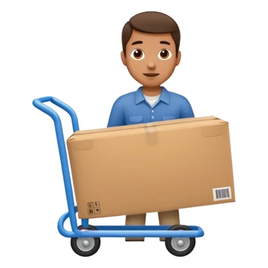hombre llevando en un carrito un paquete de envio sticker