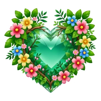 crystal heart with forest inside and floral decoration around sticker