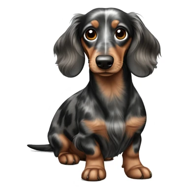 Black,brown, gray Merle long haired Dachshund full body sticker