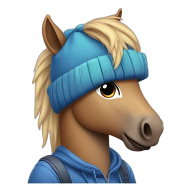 sad pony wearing a blue beanie and holding a ps5 controller caricature art style  sticker