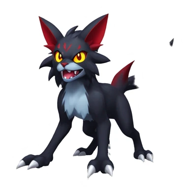   cool edgy fantasy anime-style dark animal vampiric Litten-Zoroark-Nargacuga-cat-hybrid Fakemon with big fangs and bat-ears full body sticker