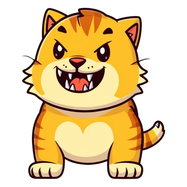 saber-toothed cat with comically small body and ridiculously oversized canine teeth, tiny head with massive fangs that dwarf the entire body sticker