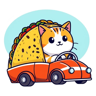 A cat in a taco driving a racecar  sticker