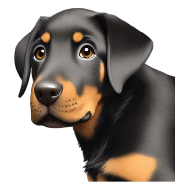 beauceron mix puppy with white chest and chin brown paws and cheeks black muzzle. Training sticker