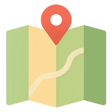 map icon, clean, contemporary, flat color style sticker