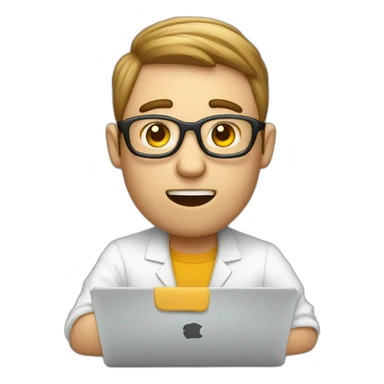 Overworked it guy behind a macbook sticker