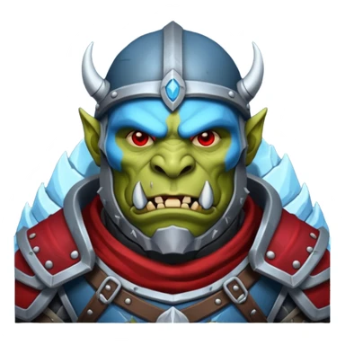 Fantasy Christmas orc legion soldier icon, iron tundra army theme, heavy winter armor, disciplined brutal look, dark icy steel armor with bold crimson cloth and markings, cold blue shadows, high contrast, clean emoji portrait style
 sticker