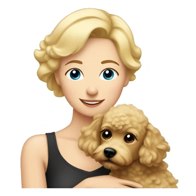  Short-Blonde-haired woman hugs her Poodle-Black-dog sticker
