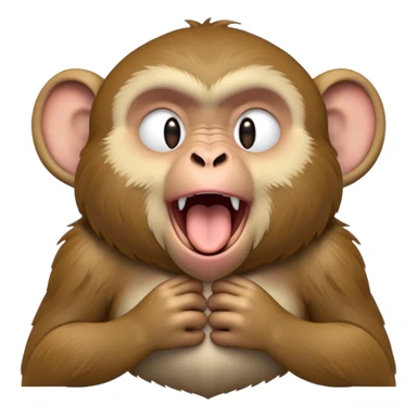 Cinematic Cute Yawning Macaque Portrait Emoji, Head tilted slightly with a dramatic, wide-open yawn, showcasing a gently textured face with half-closed, sleepy eyes and an open, relaxed mouth, Simplified yet irresistibly adorable features, highly detailed, glowing with a soft, cozy glow, high shine, relaxed yet expressive, stylized with a dash of whimsical charm, soft glowing outline, capturing the essence of a drowsy yet affectionate primate that appears ready to stretch out for a nap! sticker