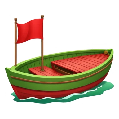 green boat in cartoon having a small place to live and a small red flag on it sticker