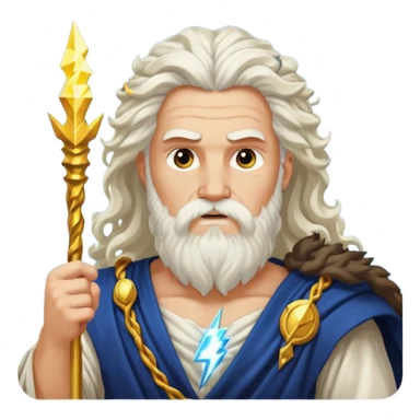 Zeus, the Greek god, with his beard, long curly hair, and regal attire, holding a lightning bolt sticker