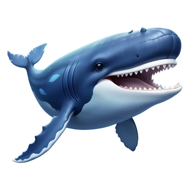 Meme-Worthy Singing Humpback Whale Portrait Emoji, Mouth open wide in a dramatic, melodious pose, showcasing a deep blue-gray body with barnacle accents and an expressive, soulful gaze, Simplified yet artistically graceful features, highly detailed, glowing with a soft, magical marine aura, high shine, enchanting and full of life, stylized with an air of deep-sea wonder, soft glowing outline, capturing the essence of a majestic humpback whale mid-song, resonating with the beauty of the ocean's ancient melodies! sticker