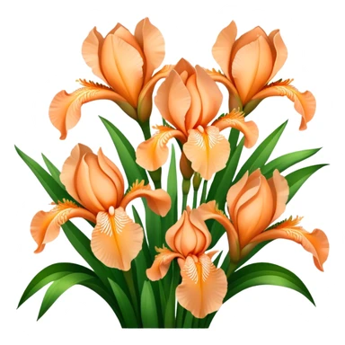 big bouquet Peach Iris, luxuriant, leaf, bud sticker
