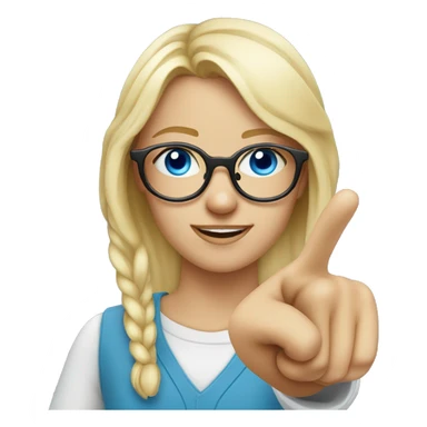 Blonde girl with blue eyes with glasses nerd pointing finger to the sky sticker