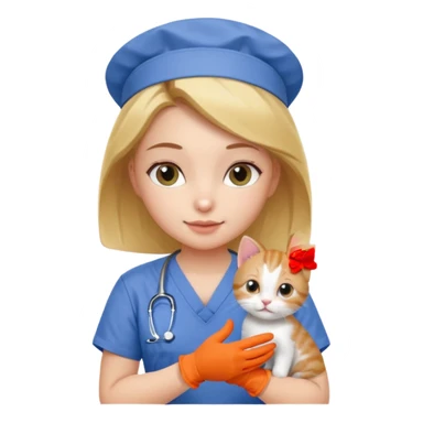 Young female vet – scrubs, gloves, examining kitten. sticker