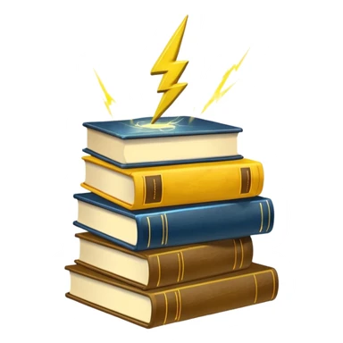 stack of books with a lightning symbol sticker