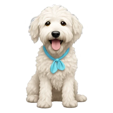 White mini golden doodle with scrunchie  sticker