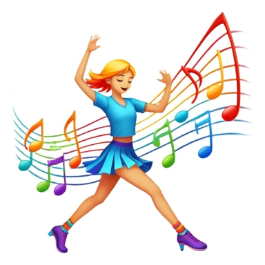 An icon showing vibrant musical notes and rhythm bars, inspired by Muse Dash. The design features colorful, dynamic elements flowing in sync with the beat, with a character dancing in the background. Bright, energetic visuals emphasize the excitement of rhythm-based gameplay. Transparent background. sticker