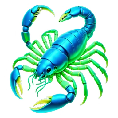 3D render of Radioactive Scorpion, bioluminescent deep sea style, glowing neon blue and green lights, dark background to contrast the glow, translucent organic textures. sticker