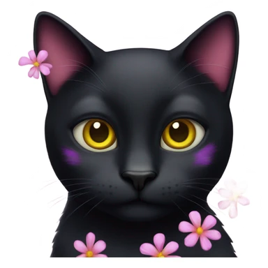Black cat yellow eyes with pink and purple flowers  sticker