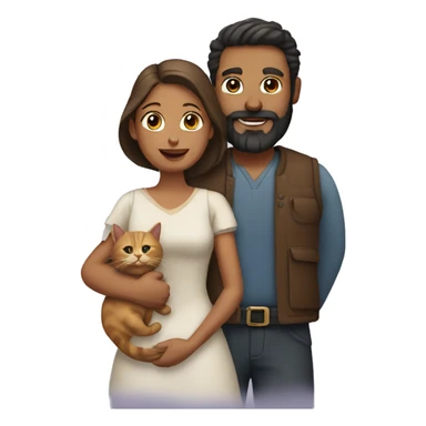 man with a beard and his wife holding a cat sticker