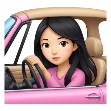 Long hair asian girl driving on her way in a pink car  sticker