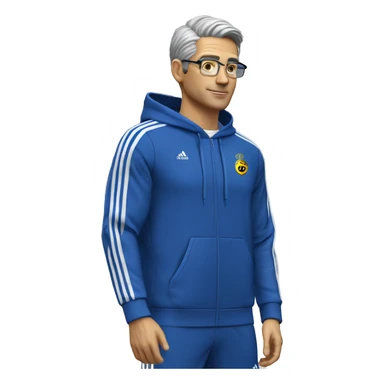 Profesor Educación Física sudadera azul adidas cronometro cabello corto moreno sin gafas sticker