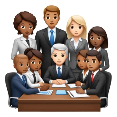 diverse team in business attire discussing at a meeting table sticker