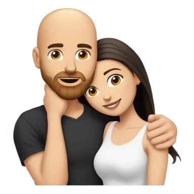 White ginger Bearded guy with bald head and tattoos on left hand hugging a brunette hair Croatian girl with nose ring stud sticker