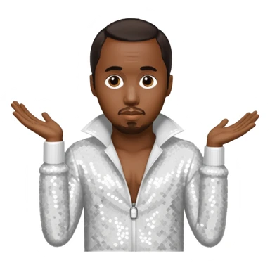 P Diddy with dark brown hair, white sequin outfit sticker