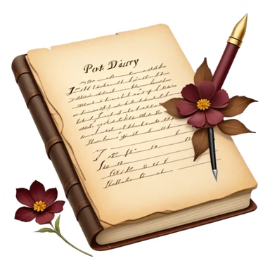 poet's diary with a pen and an old flower sticker