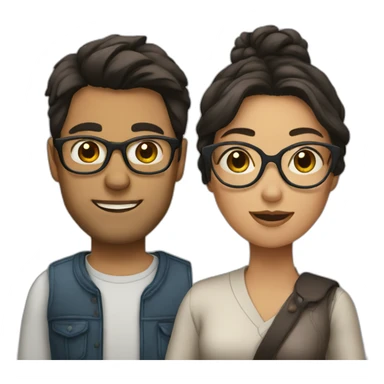 couple with dark hair woman with glasses sticker