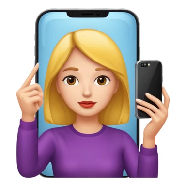 mirror reflection woman holding her phone having selfie sticker