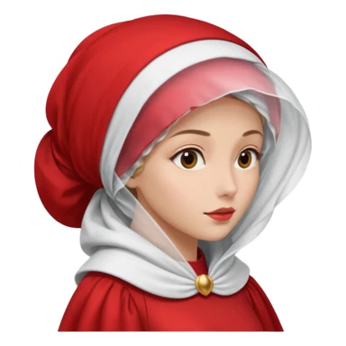 mujer de perfil con un vestido rojo de manga y falsas largas y voluptosas, y una toca blanca GRANDE que no se le ve la cara porque la toca la cubre sticker