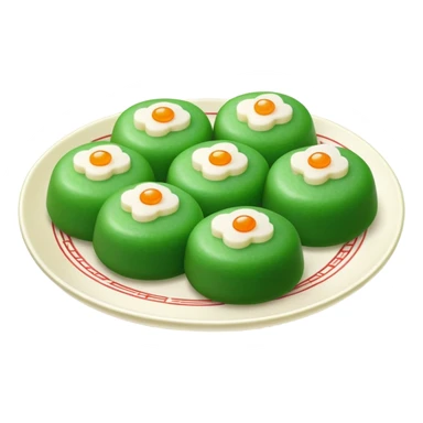 Qingming Festival green rice balls Qingtuan with sweet filling, simplified emoji style with bold outlines and bright colors, cartoon style green mochi-like dessert sticker