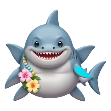 A cute chubby shark with hawaii pastel flower necklace, posing proudly. sticker